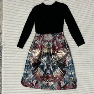 Ted Baker modest dress- Black Top and Metallic Multicolor Skirt WORN ONCE